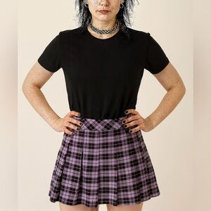 Divided Purple and Black Plaid A-Line Skirt